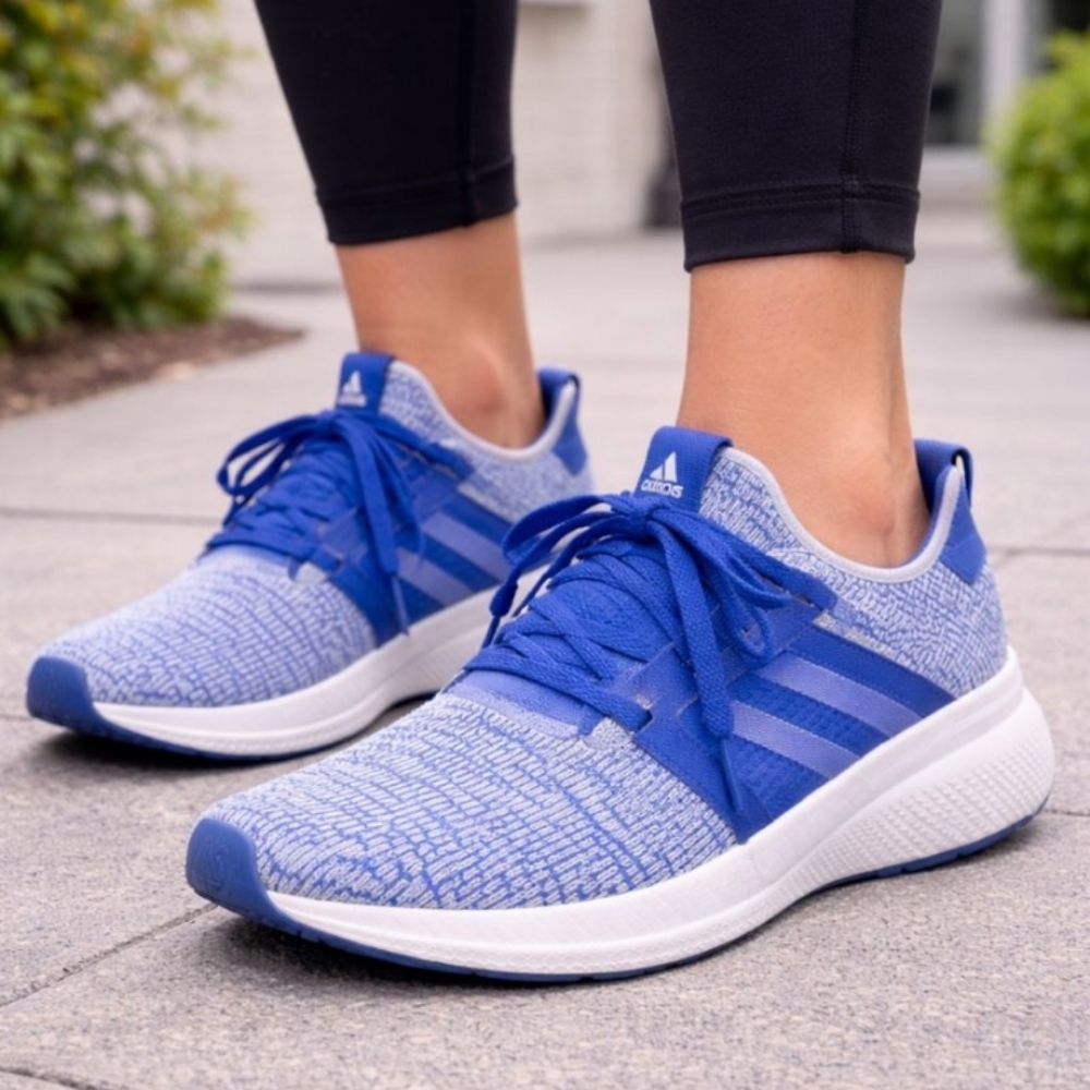 Adidas Edge Lux Running Shoes Womens 9.5 Blue White Knit Gym Athleisure Training